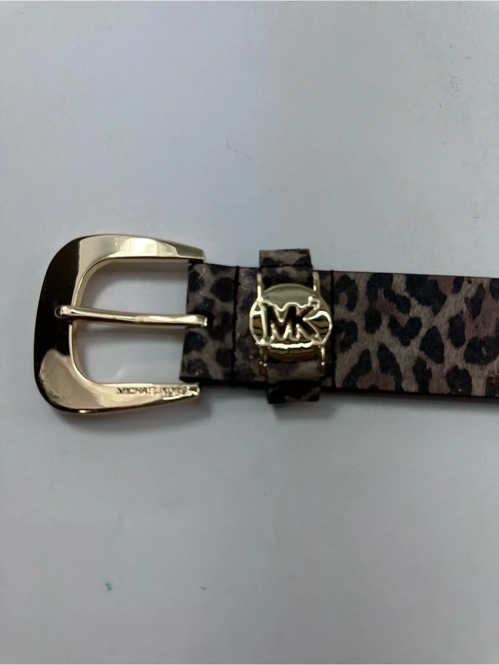 Michael Kors Leopard Print Leather Belt with Gold-Tone Buckle